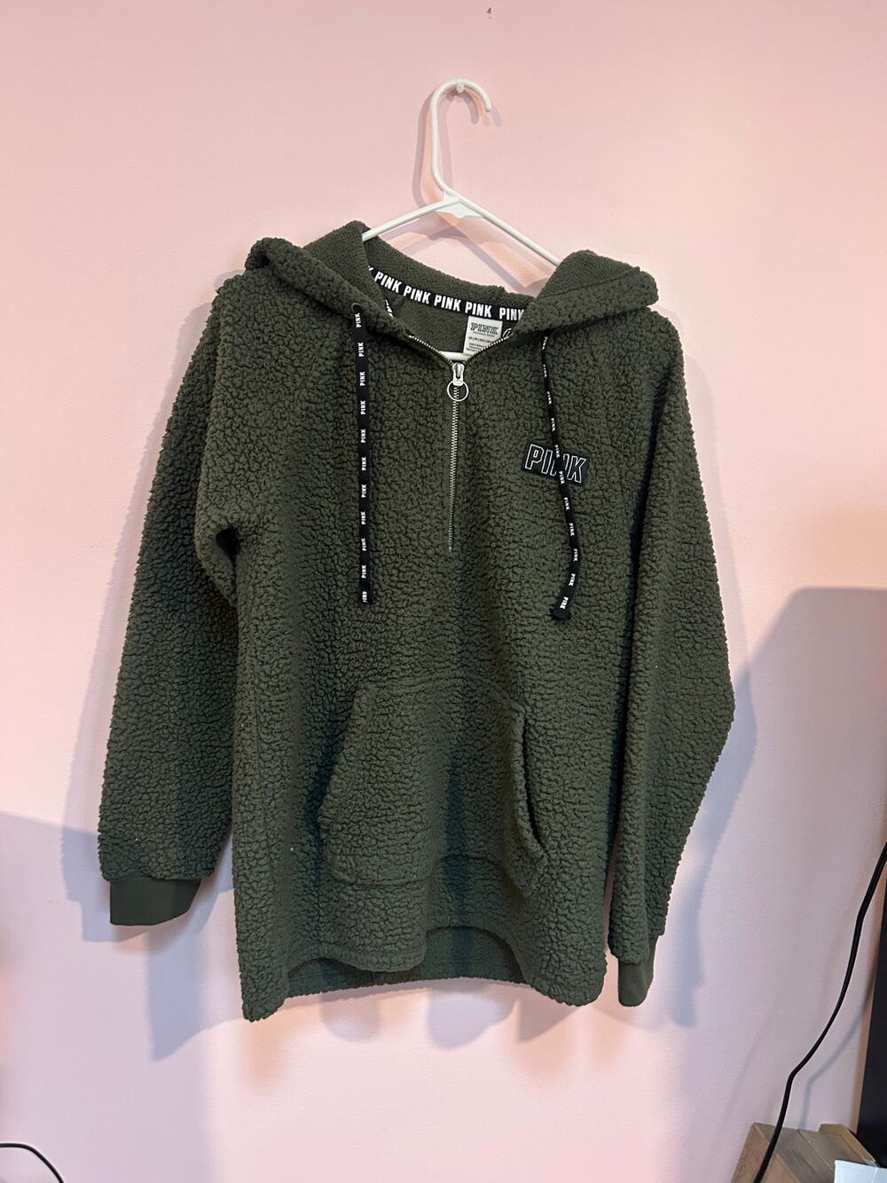 Pink Quarter Zip Green Sherpa Sweater *XS*